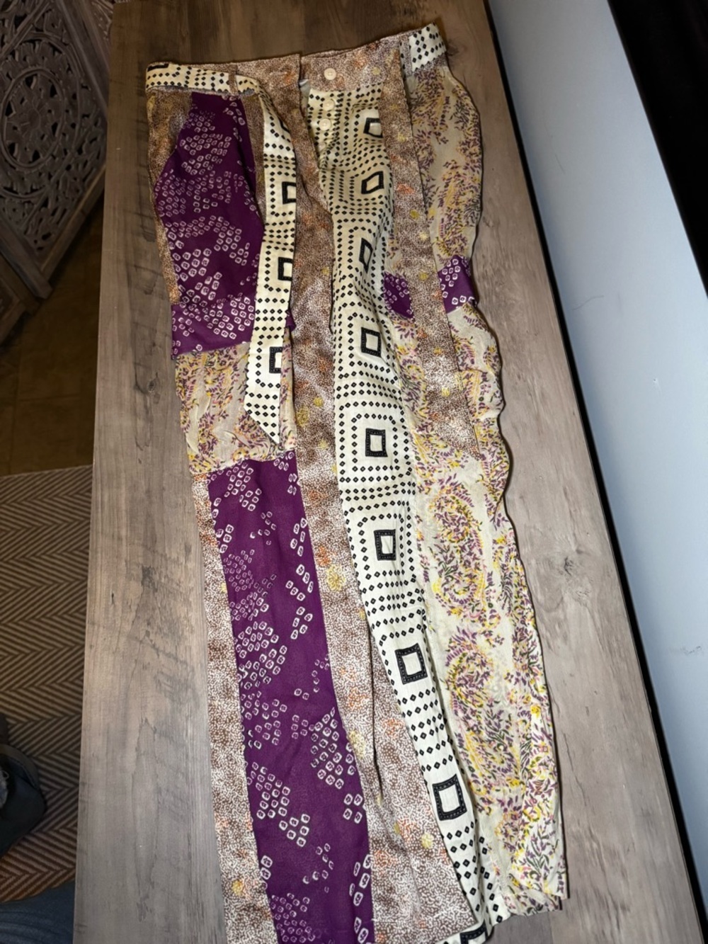 Zara Patchwork Straight-Leg Pants in Purple and Beige - Picture 4 of 11
